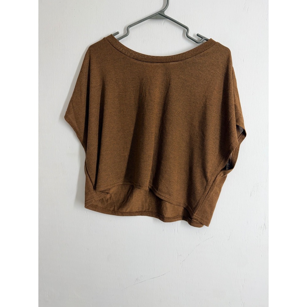 Daisy Brown Knit Crop Top Plus Size 3X Short Sleeve Boxy Scoop Neck Stretch